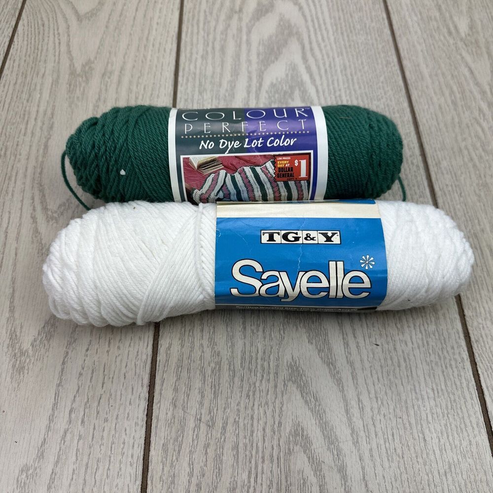 Lot of 2 Caron & Sayelle Acrylic‎ Worsted Yarn White & Green